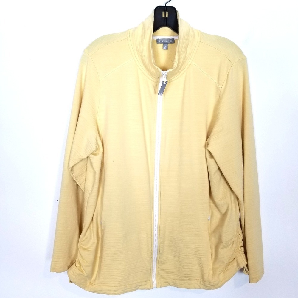 Talbots‎ Women  UPF 50+ Slub Knit Terry Full-Zip  Jacket Sz 1X Yellow Pockets